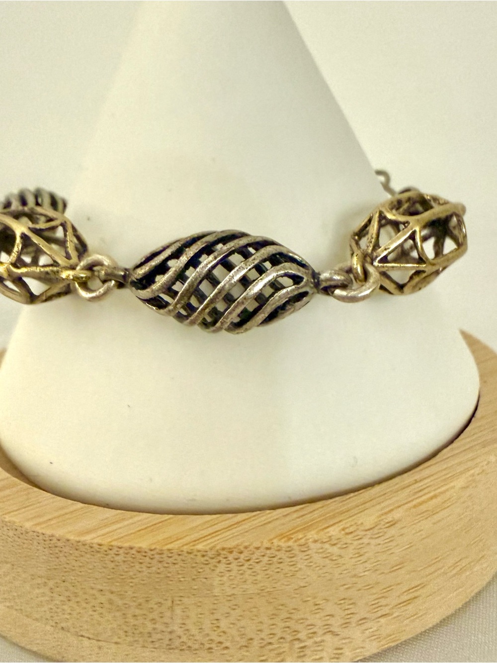 Lucky Brand Two Tone Openwork Link Toggle Bracelet 7.5" Silver Gold Boho
